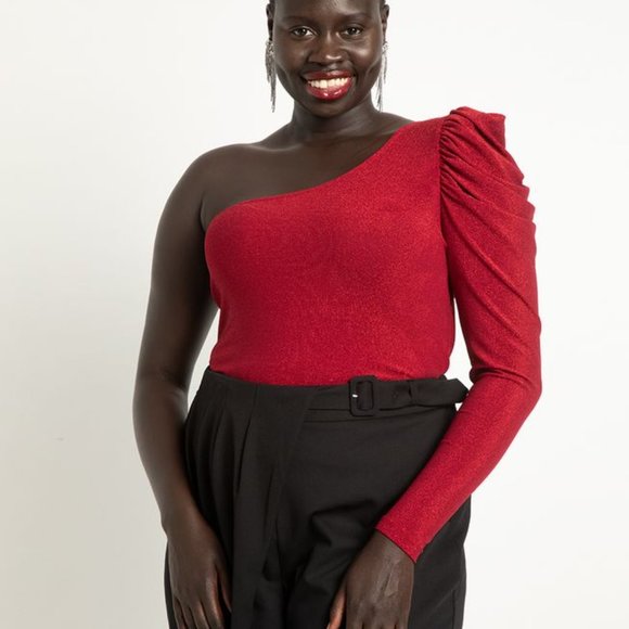 (SOLD) (2) Two Eloquii One Shoulder Lurex Shirts Plus Sz 18/20W - Picture 3 of 4